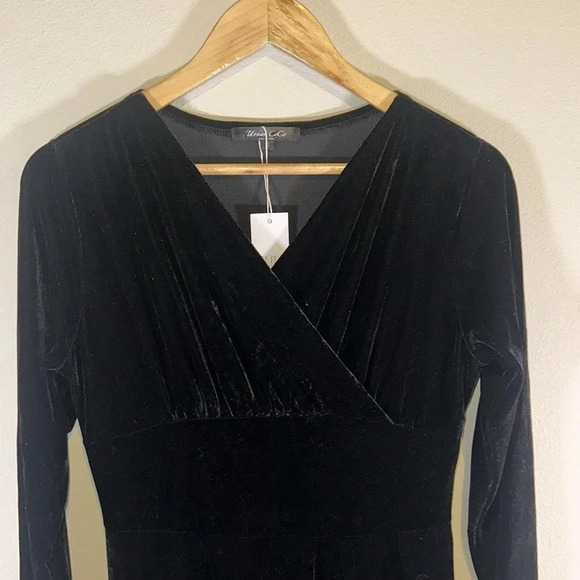 Urban CoCo Black Wrap Front Long Sleeve Velour Maxi Dress Women Size Small NWT - Picture 4 of 9